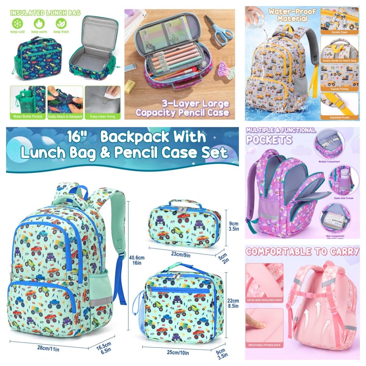 Fimibuke 3PCS Waterproof Backpack for School,Bookbag Set with Lunch Box & Pencil Case,colorful/Laptop/Luminous school bag for Elementary Middle High School,Backpag with Stationery,Back to School Gift,Birthday's Gift