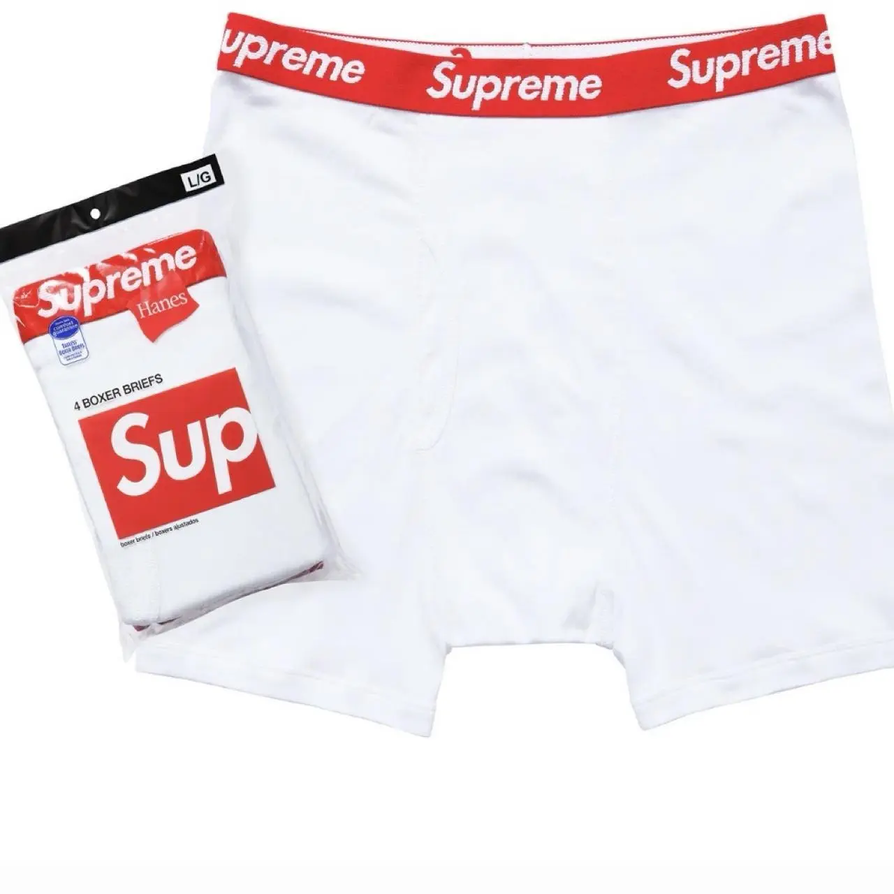 Supreme Hanes Boxer Briefs White Red Logo Waistband 100% Cotton Underwear Breathable Men