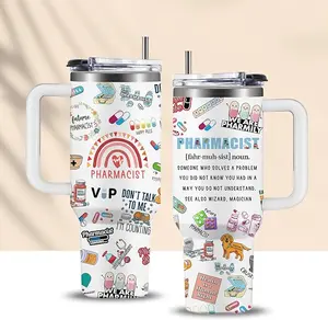 Pharmacist Gifts for Women Cup Tumbler 40Oz with Handle,  Pharmacy Appreciation Retirement Gift for Women Men Coffee Mugs