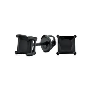 Black Clear Square Princess CZ Stud Earrings Men Screw Back
