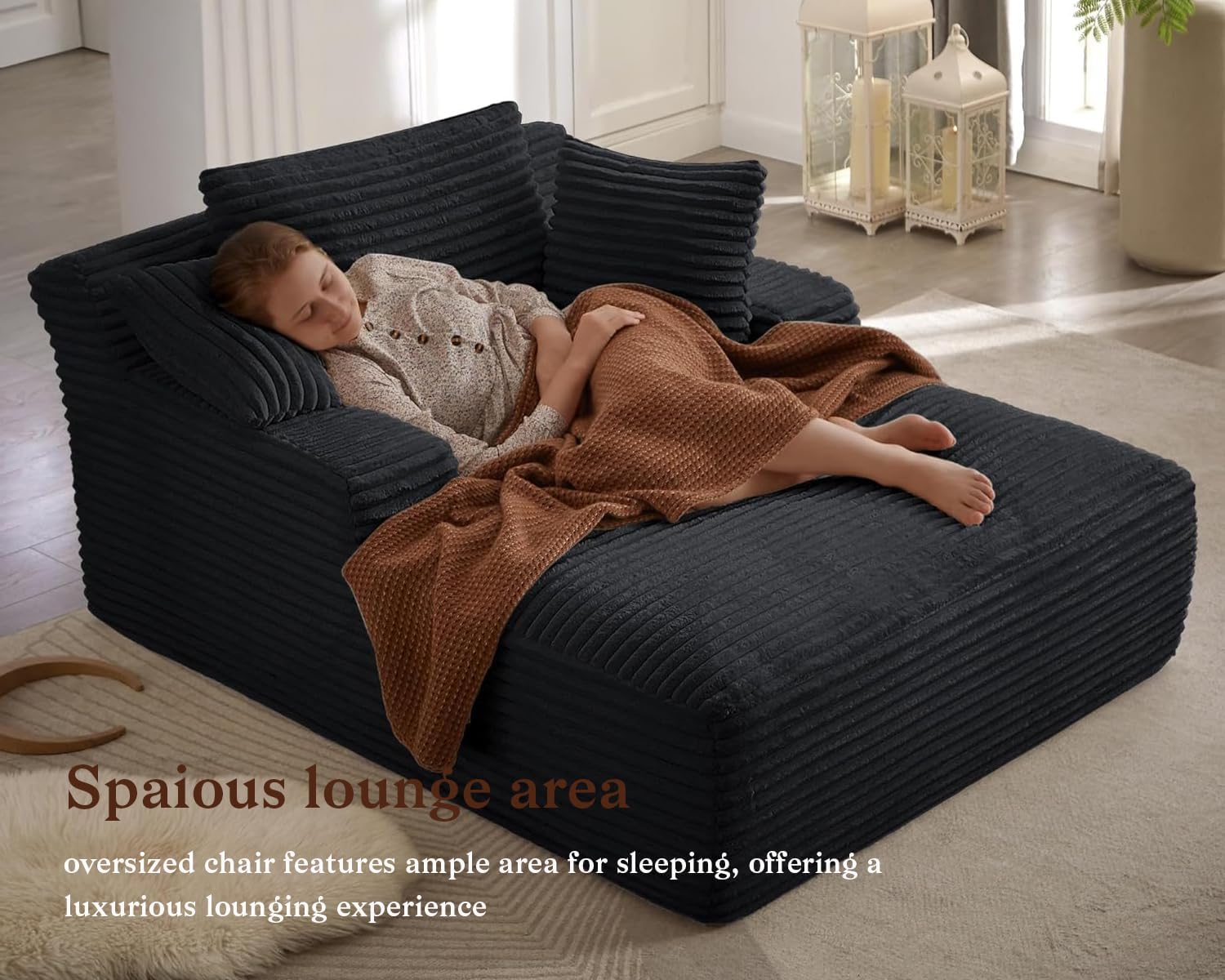 【2026 New Year Sales】 Niccae 50" Chaise Lounge Indoor Corduroy Upholstered Plush Sofa Bed with 3 Throw Pillows Armrests No Assembly Required for Living Room Apartment , living room furniture