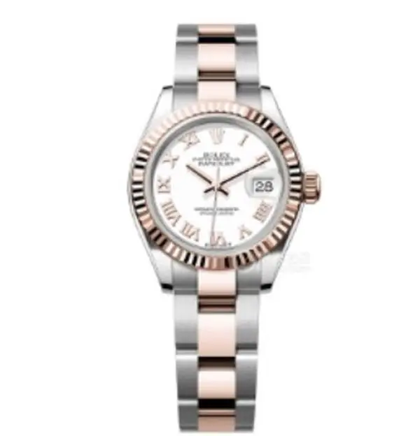 Rolex Datejust 28 279171 Automatic Two-Tone 18K Rose Gold and Stainless Steel Fluted Bezel White Dial Roman Numerals Ladies Watch WHT032125