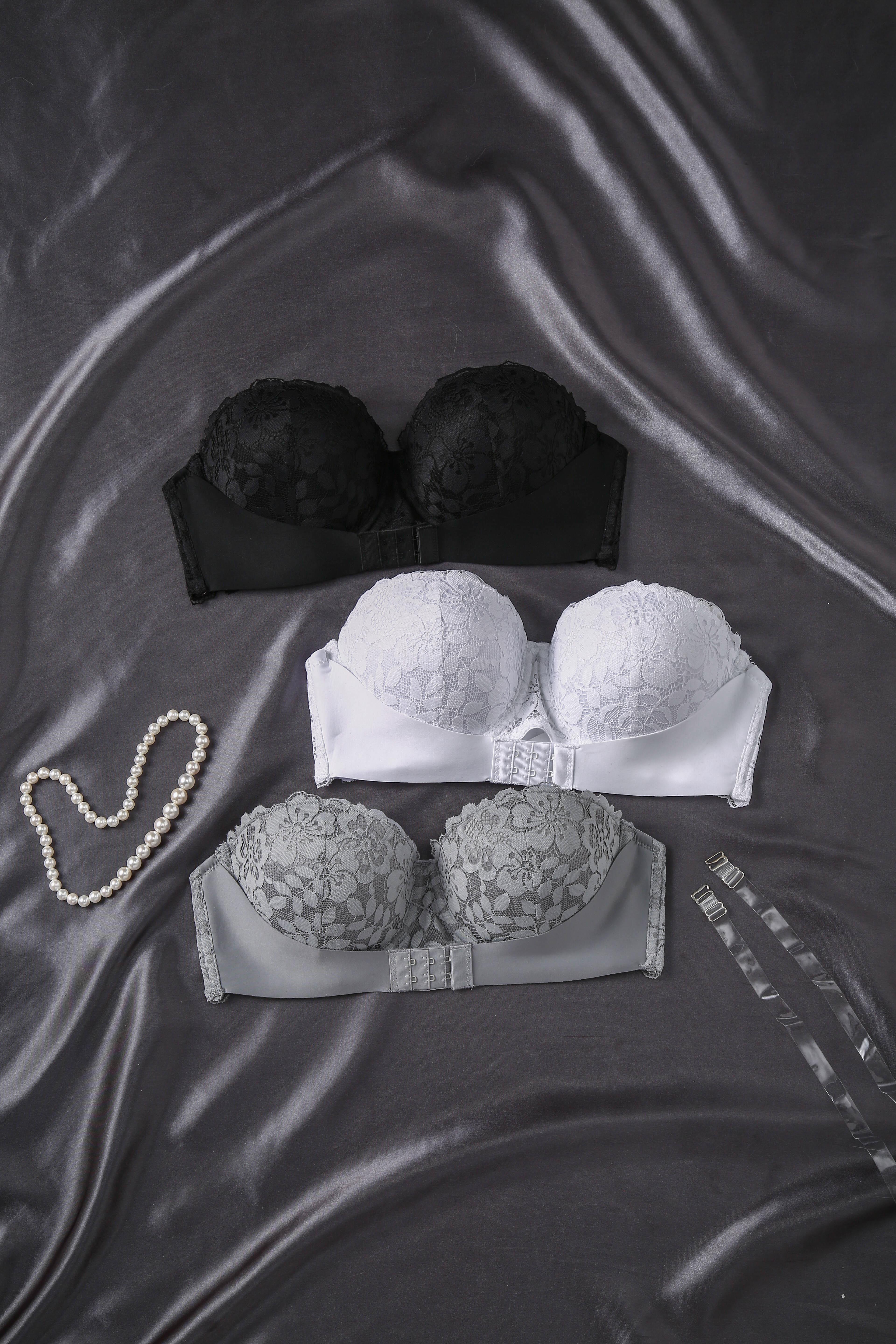 Women's 3 Strapless Bras Half Cup Lace Underwire Bra with Pull Up Front Buckle Up Top Invisible Bra Comfortable Sexy Bra Cover Polyamide Material Elegance Everyday Black+White+Grey elegant Womenswear