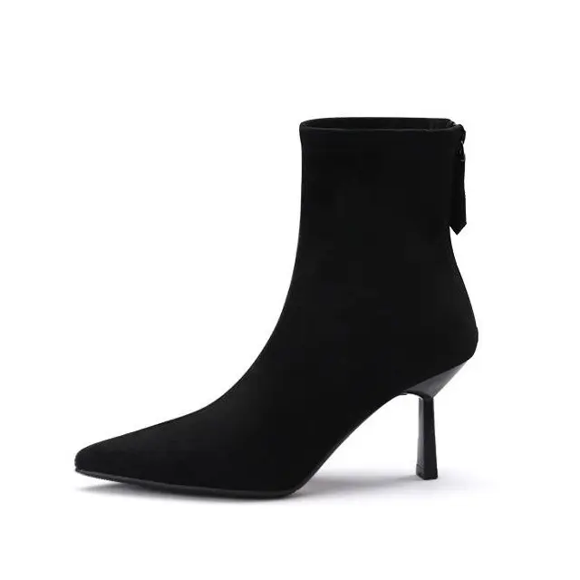Women's Pointed Toe Stretch Faux Suede Sock Booties, 3-in Stiletto Mid Heel Ankle Boots with Back Zip, Elegant Dress Shoes for Fall Winter Office Date Night, Stiletto Heel