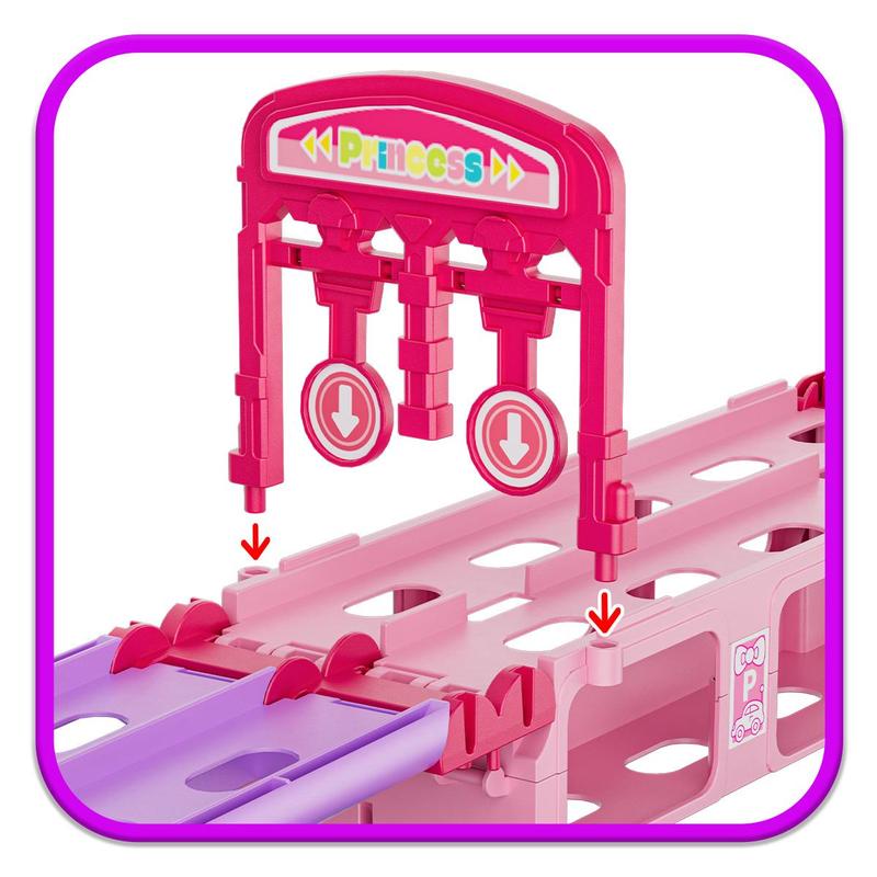 Durable Garage Multifunction Dinosaur/Princess/Unicorn Truck Toys for 2-7 Year Boys & Toddlers Foldable Track 2 Player Race Mode Light Sound Transport Carrier with 6 Dino Cars 12 Accessories Birthday Christmas Gift Idea for Kids Girls