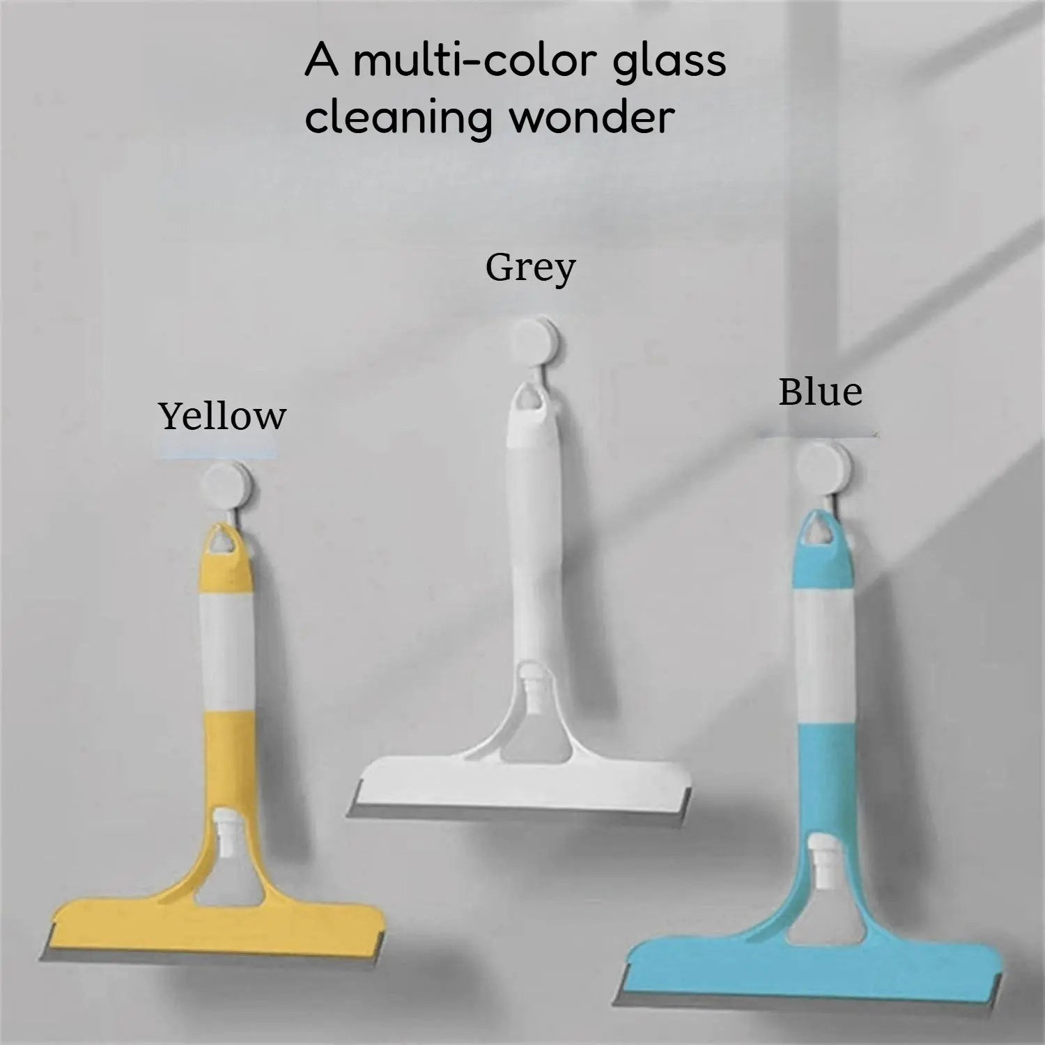 Durable Glass Squeegee, Wall-Mountable Window Cleaner Tool with Suction Cup Holder, Multi-Color for Bathroom, Kitchen Use