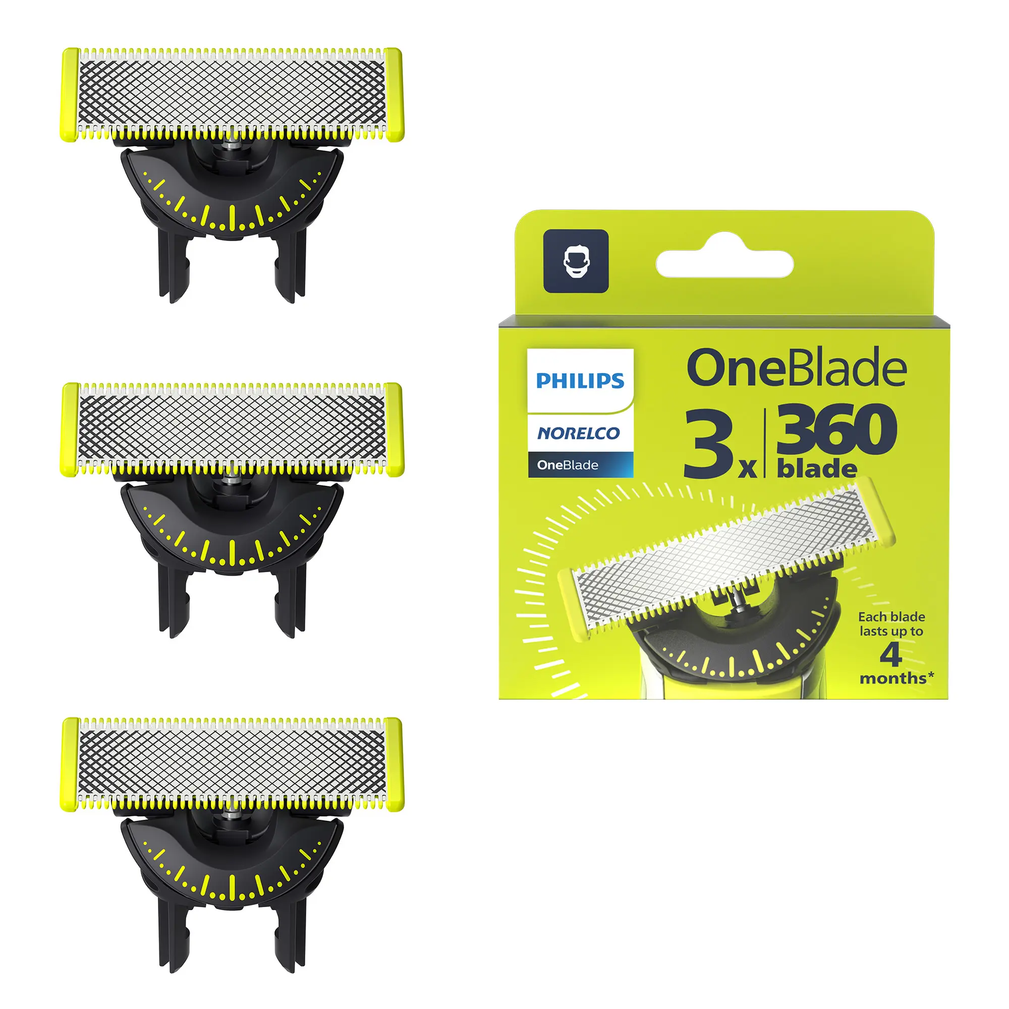 Philips Norelco OneBlade 360 Blade Replacement Blade 3 Pack Kit Razor Stainless Steel