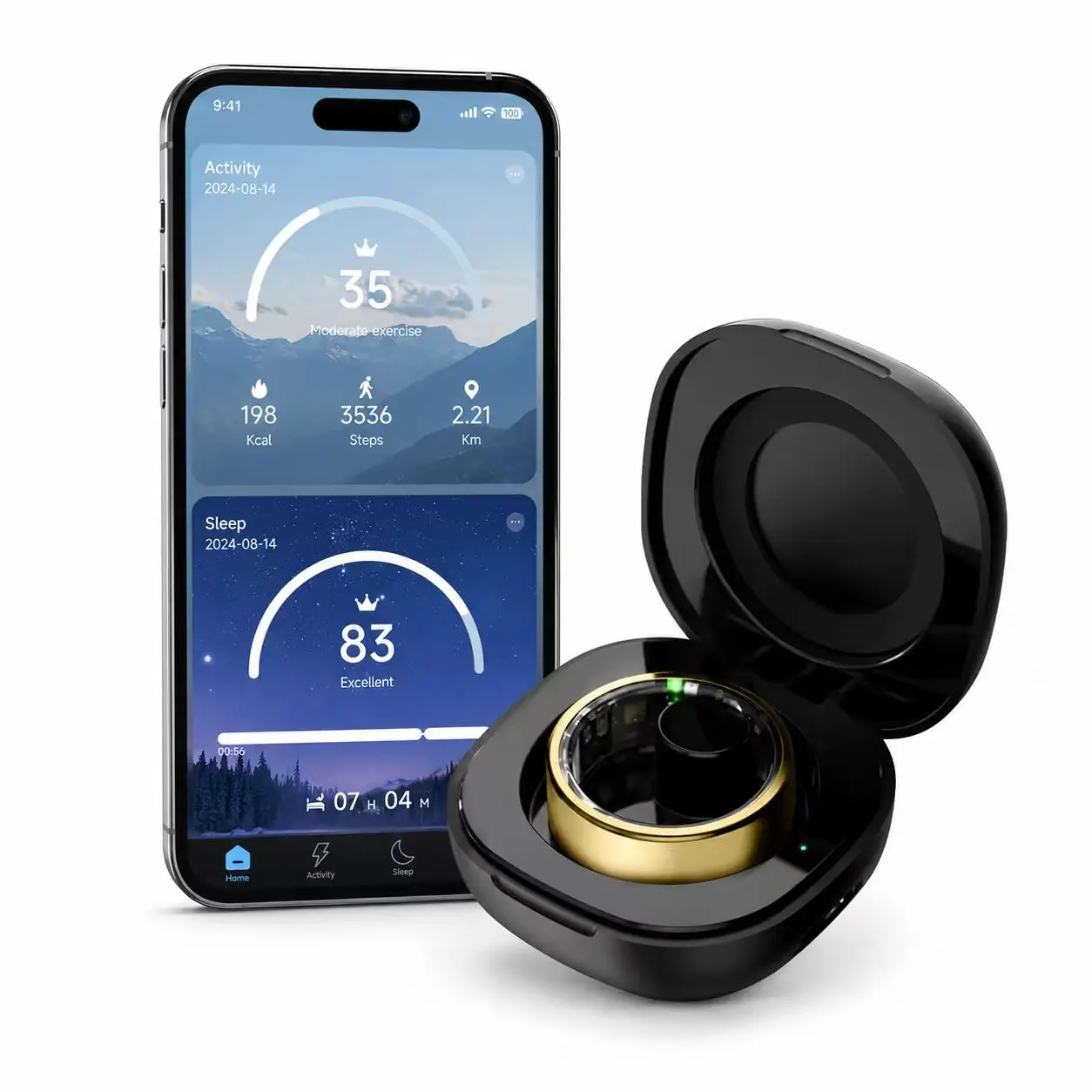 Gold Smart Ring – Body Temperature, Heart Rate, SpO2, Sleep Tracker with IP68 Waterproof – Must Confirm Finger Size Before Order,father'sdaygifts