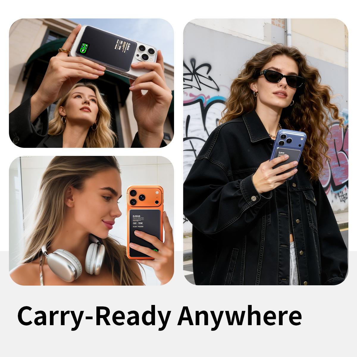 Magnetic MagSafe Wireless Power Bank 15W Fast Charging 5000/10000mAh Ultra Slim 0.35 Inches Card-Style Portable Charger Battery Pack with USB-C Cable Compatible with iPhone and Android Smartphones Watch Wireless Headphones with Aluminum Metallic Texture