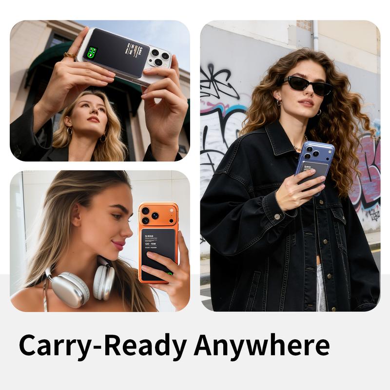 Magnetic MagSafe Wireless Power Bank 15W Fast Charging 5000/10000mAh Ultra Slim 0.35 Inches Card-Style Portable Charger Battery Pack with USB-C Cable Compatible with iPhone and Android Smartphones Watch Wireless Headphones with Aluminum Metallic Texture