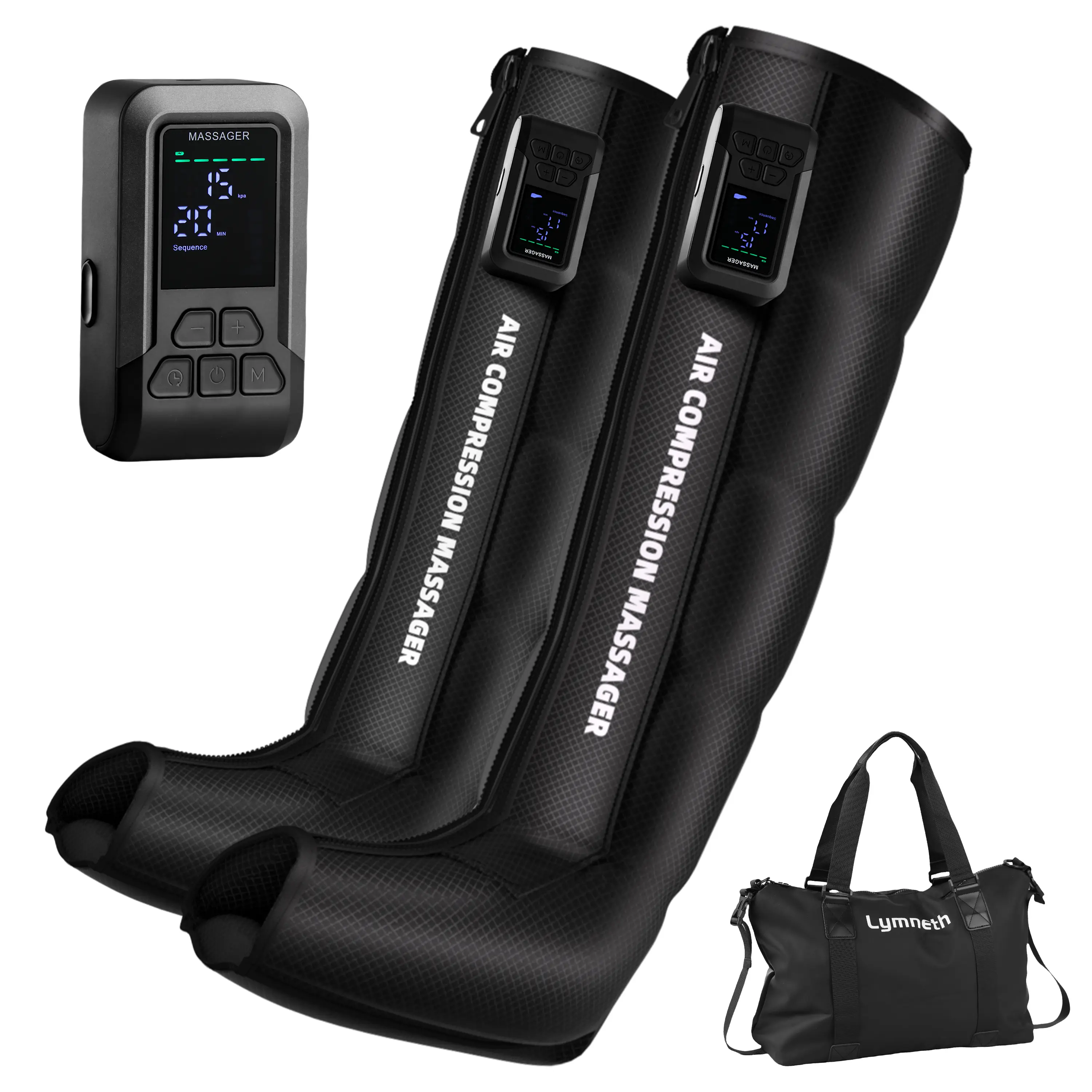 Lymneth Professional Battery Powered Air Compression Leg Massager - Cordless Full Leg Recovery Boots with Dual Controllers, Sequential Therapy Machine for Circulation & Pain Relief, Pair, M
