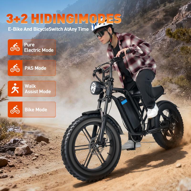Electric Bike with 1500W Peak Motor, 48V 20Ah Removable Battery, 30 MPH, 40–60 Mile Range, Fat Tires, Full Suspension
