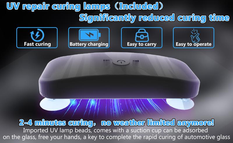 Windshield Repair Kit for Chips and Cracks, Rock Chip Repair Kit Windshield, for All Car Windshield Crack Repair Kit to Repair Scratches, with Curing and Pressurizing Device (Orange)