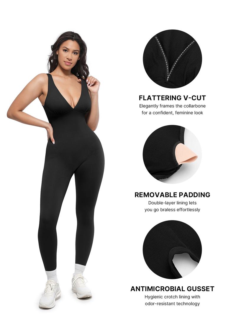 Shapellx Deep V Shapewear with Chest Support Breathable High-Waisted Tummy Control Basic Jumpsuit