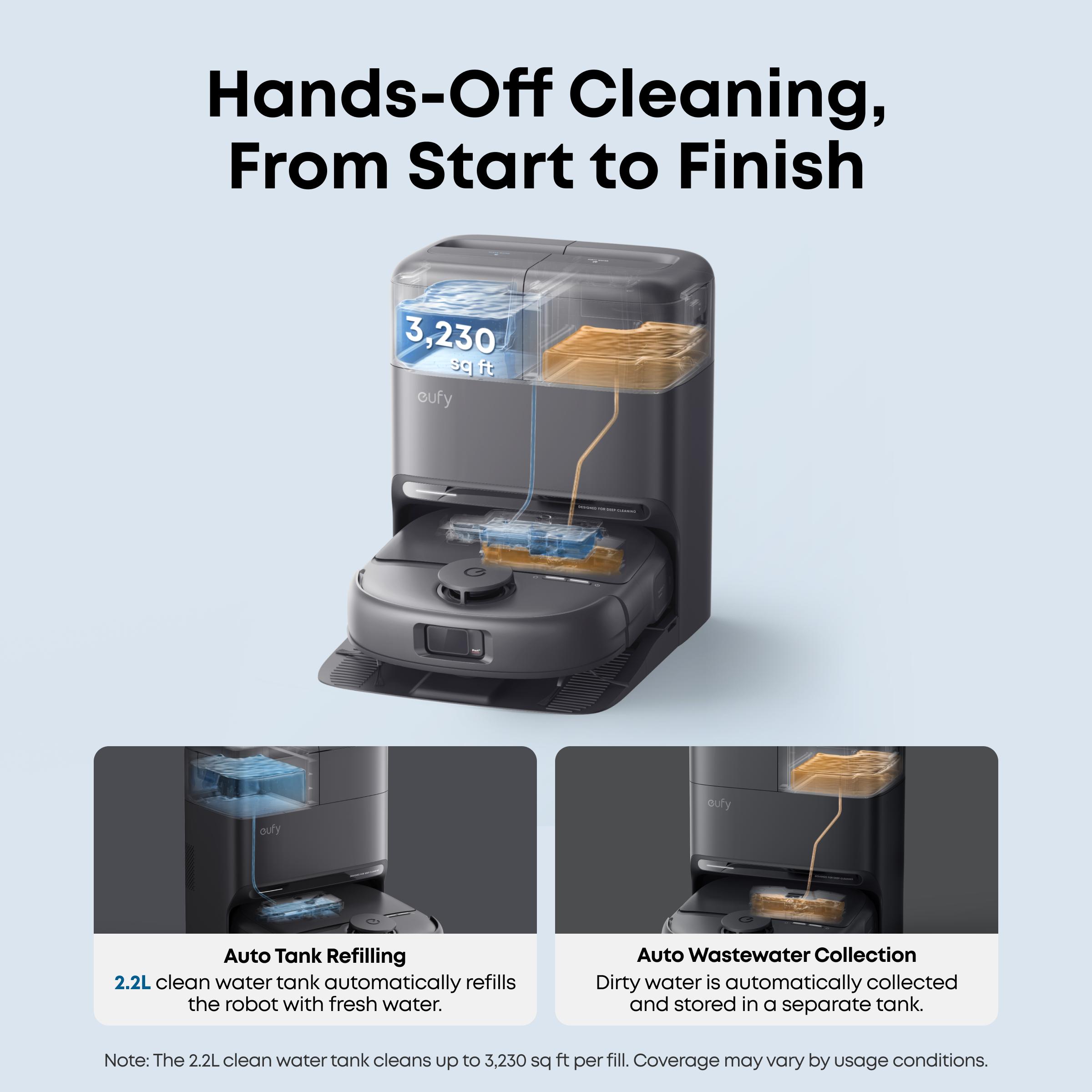 eufy C28 Robot Vacuum and Mop Combo, HydroJet Self-Cleaning Roller Mop, DuoSpiral Detangle Brush, 15,000 Pa Turbo High Suction, 5-in-1 Robot Vacuum and AI Obstacle Avoidance