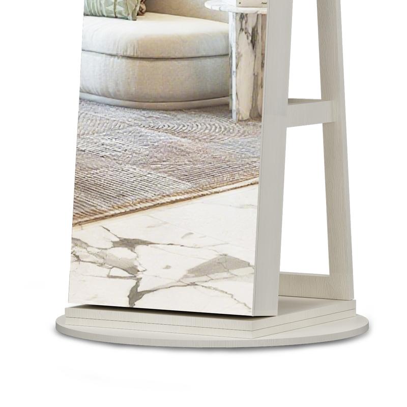 LED Mirror Jewelry Cabinet, 360° Swivel Rotating Armoire Organizer with Lock & Full-Length Mirror, Standing Storage