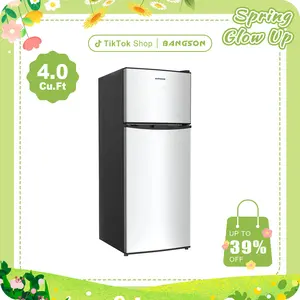 BANGSON 4.0 Cu.Ft Small Refrigerator with Freezer, Double-Door, 5-Level Temperature Control, Adjustable Feet, Bottom Freezer Design, for Apartment Dorm Kitchen, mini fridge, Silver, Black Appliances