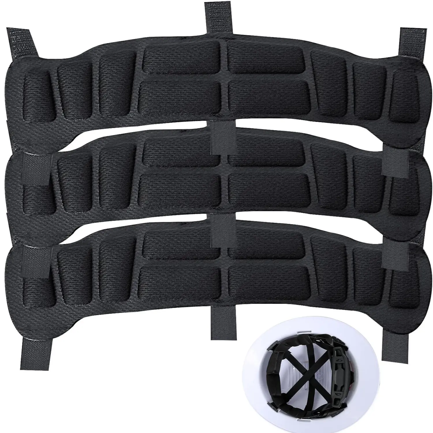 Unisex Adults Industrial Hard Hat Sweatband Liner, Hook-and-Loop Cushioned 3D Groove Helmet Pad, Double-Stitched Edge, Approx. 11.42" for Construction Work