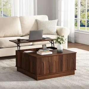 PieDle Lift Top Coffee Table with Storage, 2-in-1 Square Cocktail Table with Arched Design and Thickened Base, 31.5" Modern Farmhouse Center Table for Living Room, Office, Easy Assembly