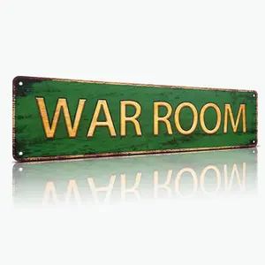 Vintage Tin WAR ROOM Sign - Lightweight Aluminum Home Decor Plaque, Easy-to-Hang Tactical Motivation Gift for Bar, Game Room - 4x16 In