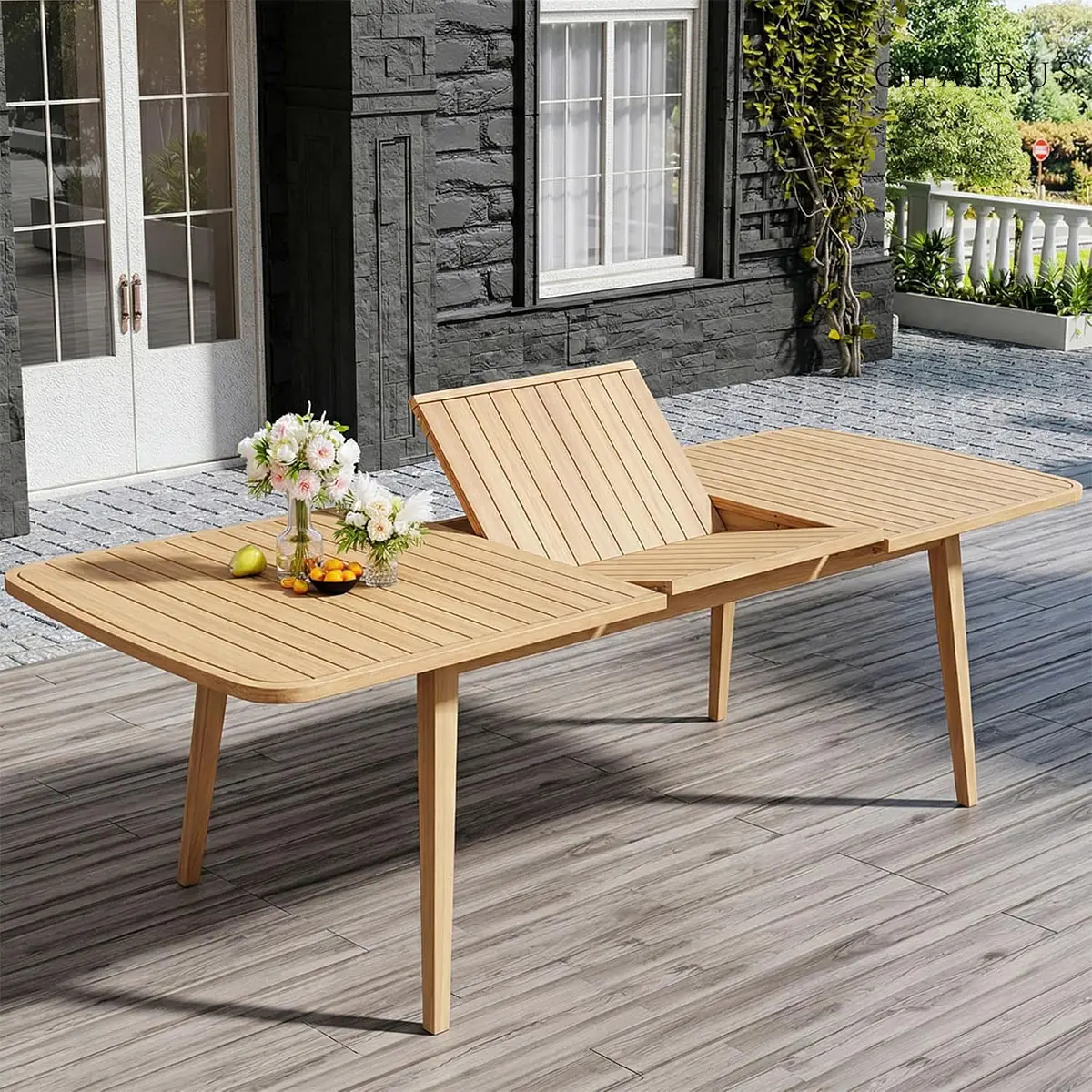 CHAIRUS Extendable Solid Wood Outdoor Dining Table - Waterproof, Weather-Resistant Balcony Dining Table for 6-8 People, Ideal for Deck, Porch, Home Decor, Balcony Dining Tables