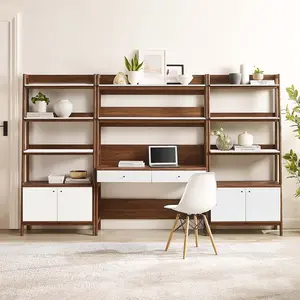 Modway Bixby 3-Piece Wood Office Desk and Bookshelf in Walnut White