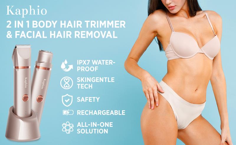 Kaphio Electric Bikini Trimmer for Women: 2 in 1 IPX7 Waterproof Wet & Dry Use Body Electric Shaver Razor - Rechargeable Hair Removal Kit Comfort