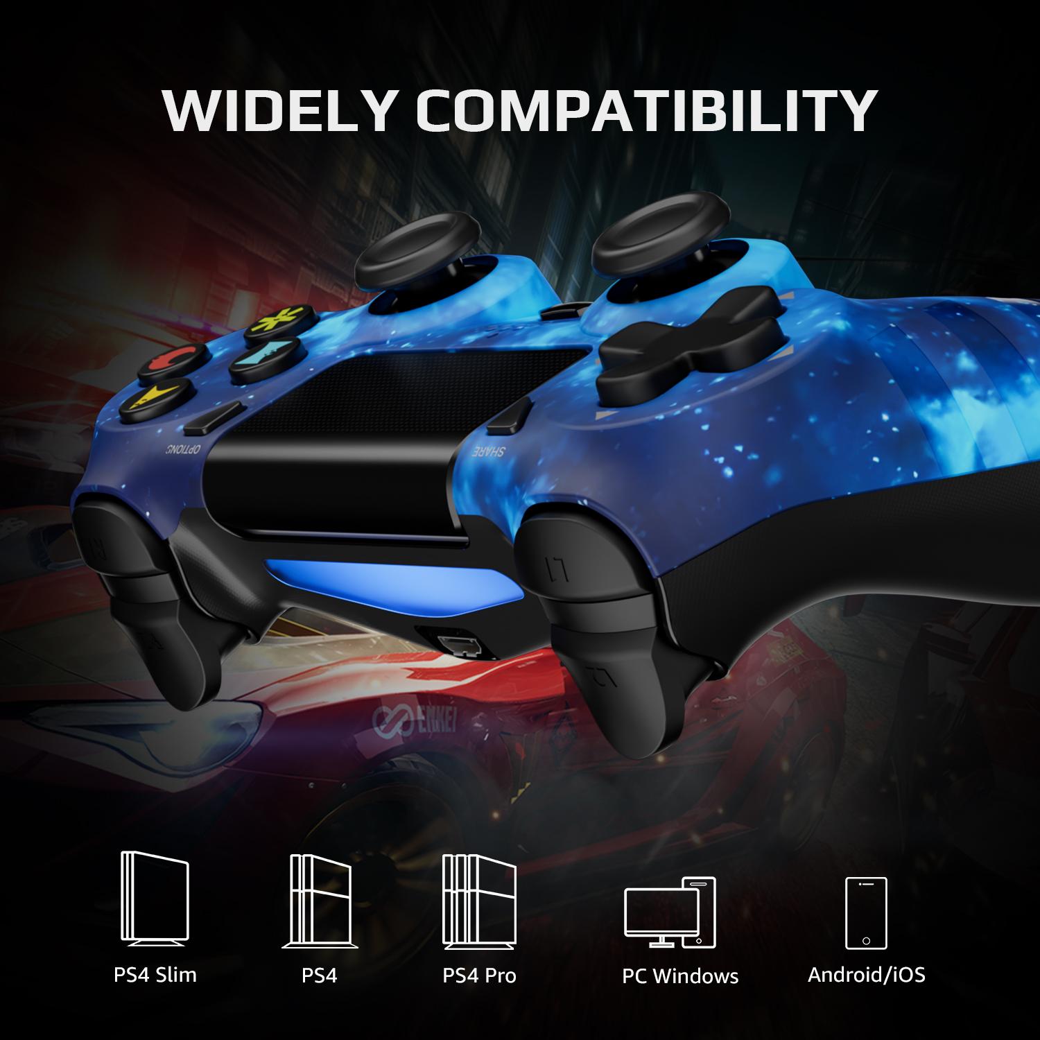 Wireless PS4 Controller Compatible with PS4/Pro/Slim, PC, Android, iOS, WithDual Vibration, Motion Sensing, Touchpad, Light Bar, Share, 3.5mm Headphone Jack, Perfect For PS4 Games