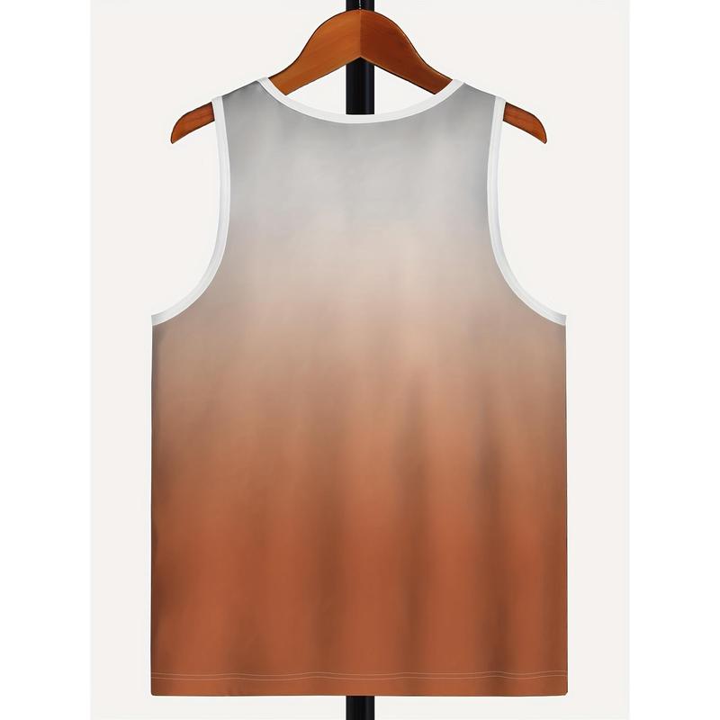 Men'S Hawaiian-Style Tropical Beach Gradient Coconut Tree 3D Print Sleeveless Tank Top - Fitness, Vacation, Home & Outdoor Sportswear, Adult, Hanzunpin Brand, Summer Casual Wear, Beach Wear |   Tropical Print Top |   Comfortable Fit, Beach Wear