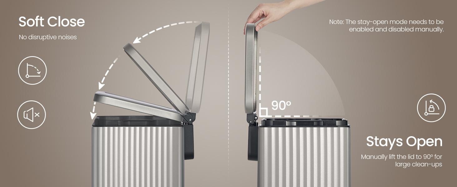 SONGMICS Trash Can, 13 Gallon (50 L) Garbage Can for Kitchen, with Lid, Pedal, and Removable Inner Bucket, Soft Close, Stainless Steel, 15 Trash Bags (Code K) Included