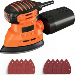 Electric Sander & Grinder with 12 Sandpaper Sheets, Dust Collection System - Corded Electric Tool Suitable for Paint Removal, Wood & Steel Preparation, Compatible for Small Space Sanding, Polishing, Grinding (for home DIY &)