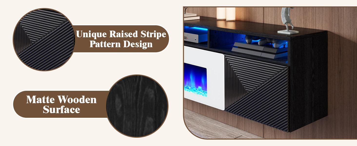 Amerlife 80 inch Floating TV Stand with 40" Electric Fireplace, 80in/70in Wall Mounted Electric Fireplace Entertainment Center with Storage Space