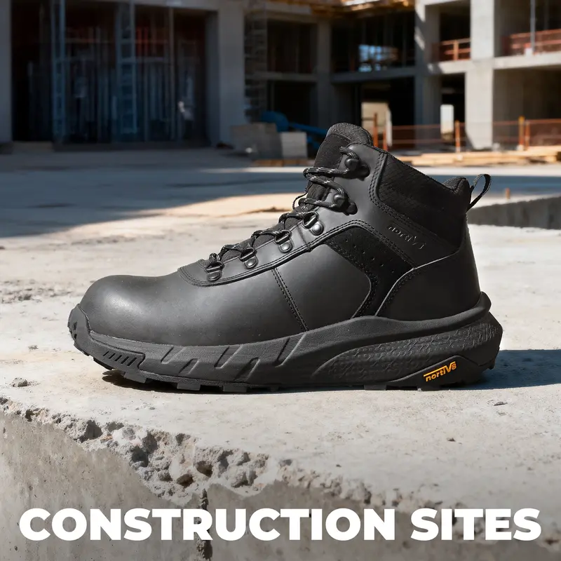 【Fall Deals】NORTIV 8 Men's Nano Composite Toe Work Boots, Closed-Laced Round Toe Footwear with Leather Upper, TPU & Rubber Laces, Anti-Fatigue Lightweight Slip-Resistant Breathable ASTM F2412-24 DriftShield-Nano All-Season Safety Shoes for Warehouse Worke