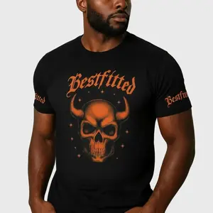 Men's Gothic Streetwear T-Shirt - Bestfitted Orange Skull Graphic & Sleeve Print