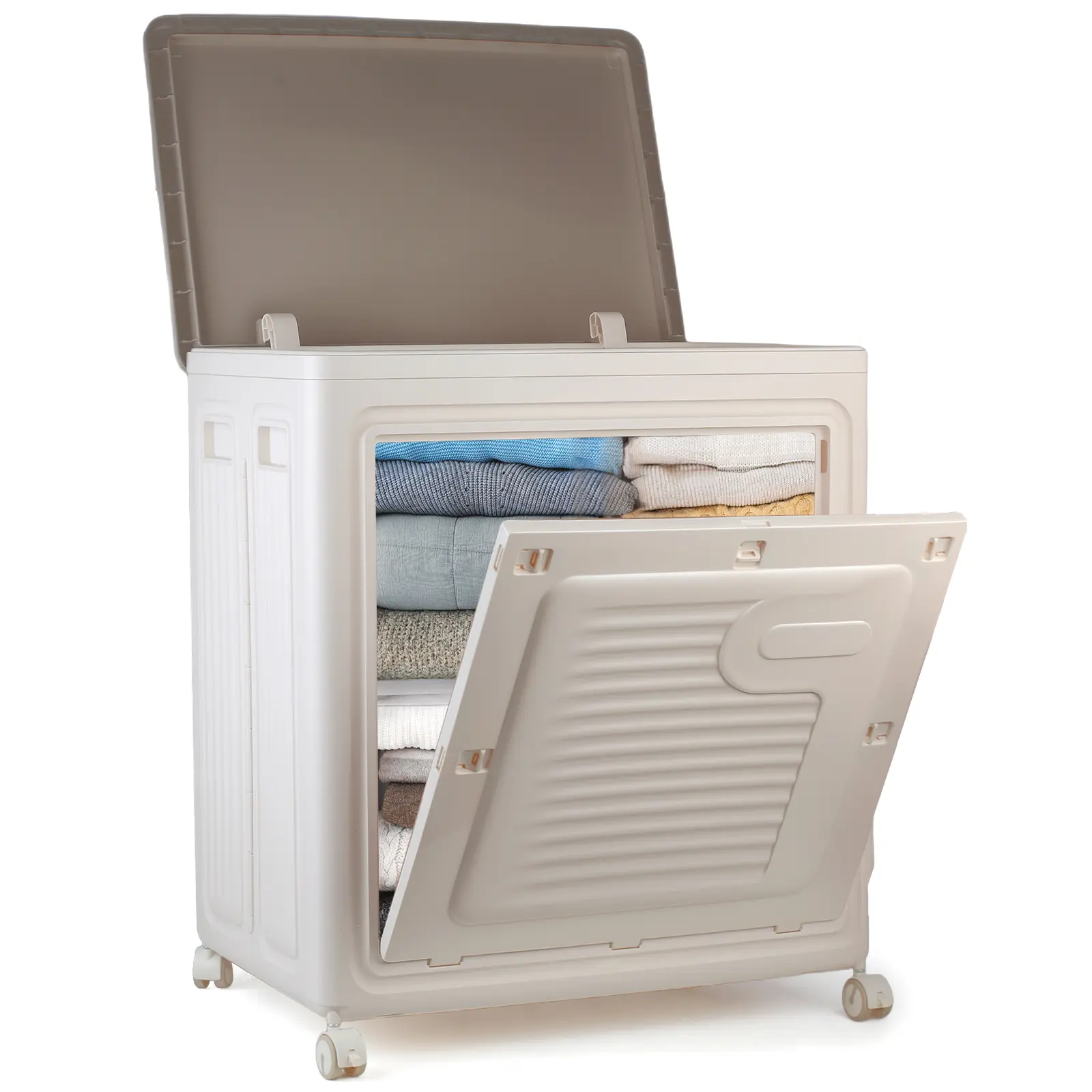 Larger Capacity Flodable Portable Storage Box with Stylish Design, Wheels, and Suitable for Clothes, Toys, and Snacks Collapsible Storage Home Organizer