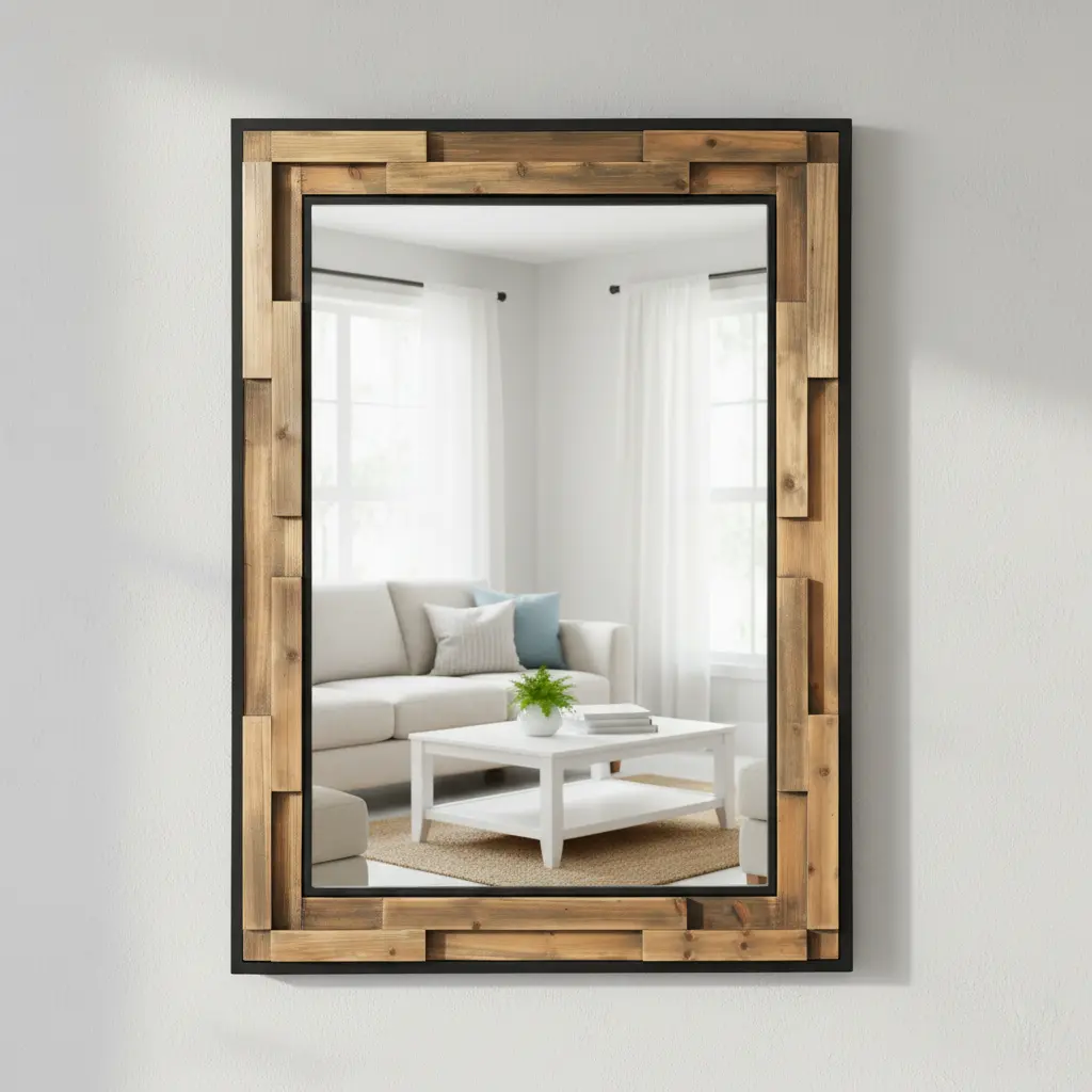 Rustic 40''x30'' Rectangle Wall Mirror with Wood-Metal Frame, Easy Installation, Decorative Space-Brightening Mirror for Entryway Decor, Living Room, Bathroom, All-Room Versatile Décor
