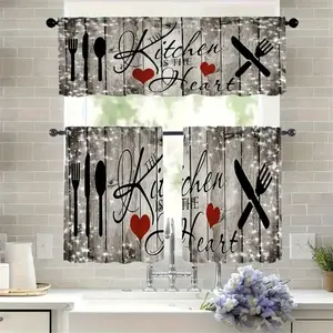 1/2pcs Farmhouse Kitchen Curtains, Rod Pocket Valance Curtain Tier, 1 Valance/2 Cafe Curtains Tiers, Window for Kitchen Cafe Living Room Bedroom, Home Decor Foldable Colorful Divider