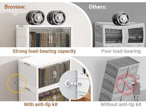 Broview 360Qt Large Storage Bins with Lid, 90Gal Stackable Closet Organizer and Storage Drawer, Collapsible Storage Box with Wheels, Plastic Clothes Storage Cabinet Containers for Home Organization, Black/White