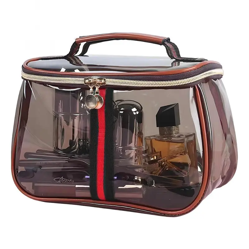 New Retro Vintage Vanity Bag – Large Capacity Waterproof Transparent Makeup Cosmetic Bag with Zipper – Luxury Toiletry Organizer for Women Ladies Travel & Storage