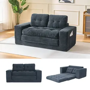 66.93”Boneless Sofa Bed, 2-in-1 Convertible Loveseat & Folding Futon Couch, Small Space-Saving Design with Corduroy Fabric, for Living Room, Bedroom, Studio Apartment