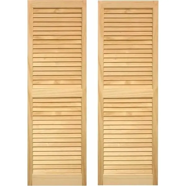 212 MAIN Non-Transparent Window Exterior Louvered Shutters, 15x39 in Unfinished Pine Solid Slats, Household Curtain & Blind Accessory, Non-Transparent Window Shutters