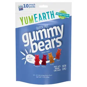 YumEarth Gluten Free Gummy Bears, Strawberry, Cherry, Mango, Peach, 10 Snack Packs, 0.7 oz (19.8 g) Each