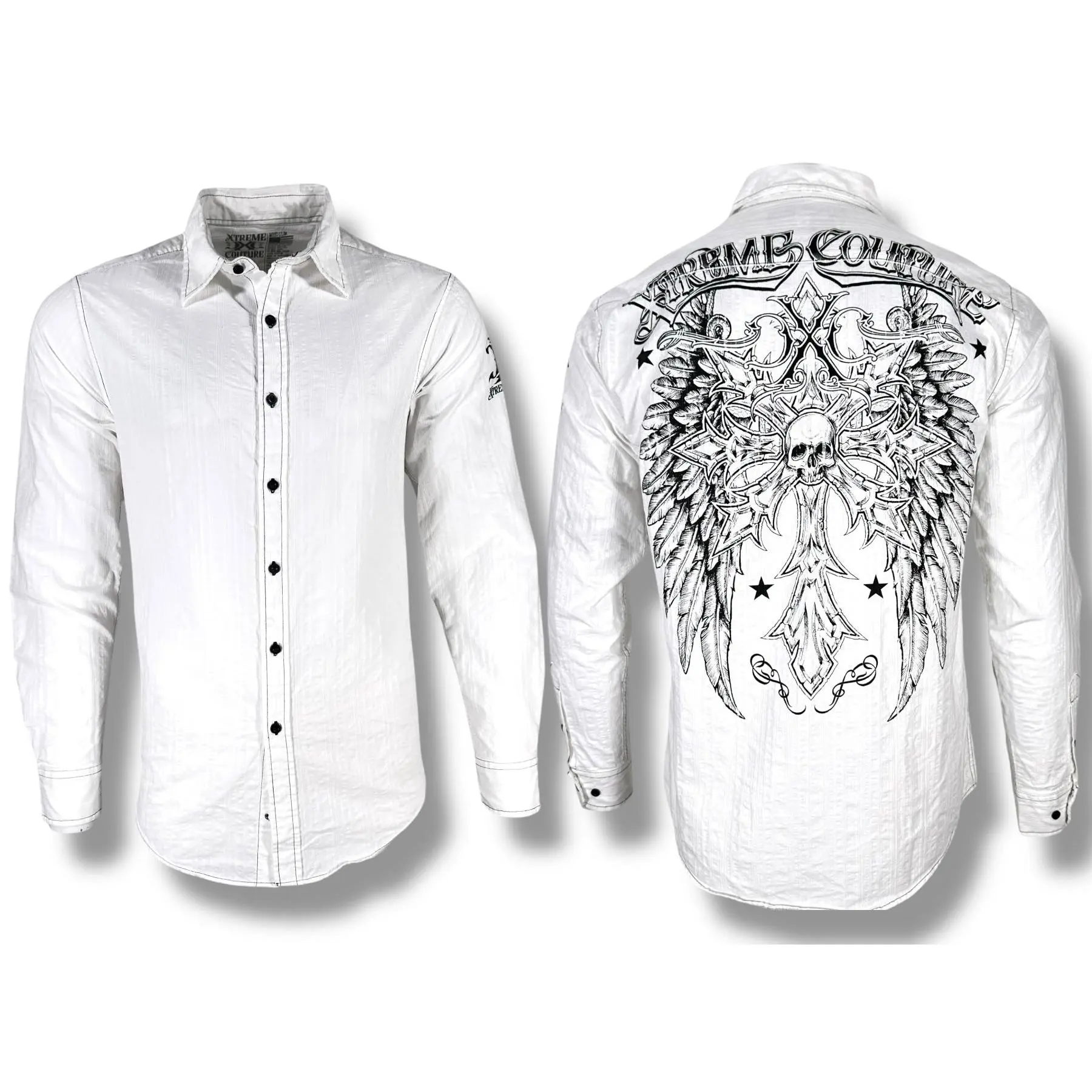 Xtreme Couture Men's Spareten Casual Button Down Shirt, Long Sleeve 100% Cotton with Double-Sided Cross Graphic Print, Made in USA, Double Sided Shirt, Casual Shirts