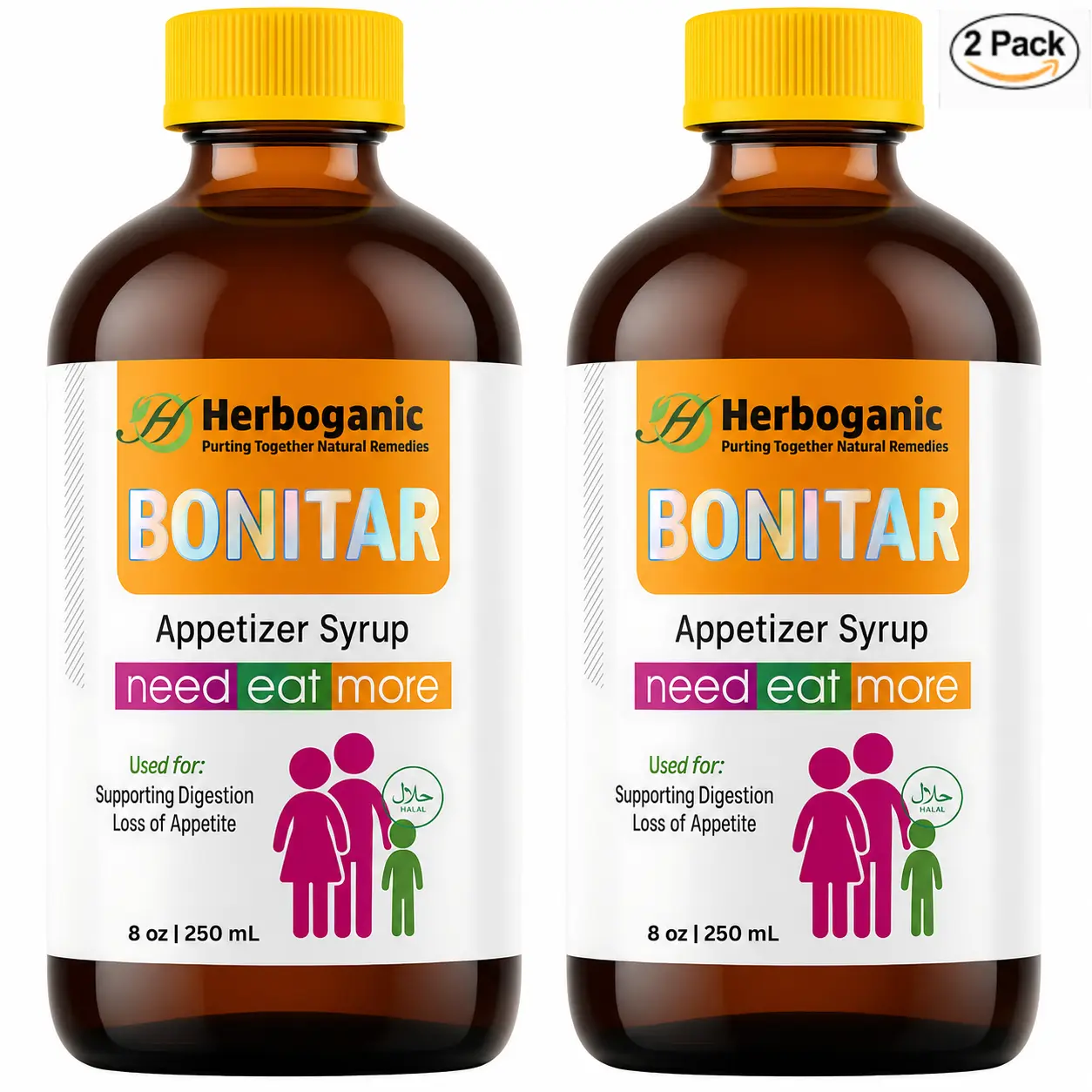 BONITAR Apetenic Syrup - Appetite Booster - A Natural Energy and Calorie Booster for Men Women & Kids - Pack of 2 (8 oz) Each
