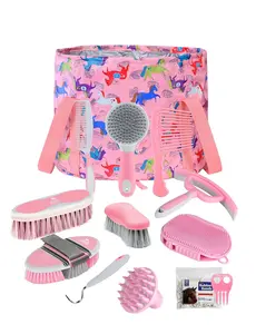 Harrison Howard Horse Grooming Kit 11-Piece Equine Care Series Horse Brush Sets with Organizer Tote Bag Tack Room Supplies Shedding Grooming Massaging Tools