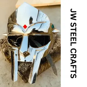 Polished Gladiator Face Mask | Handcrafted Metal Decorative Helmet Art