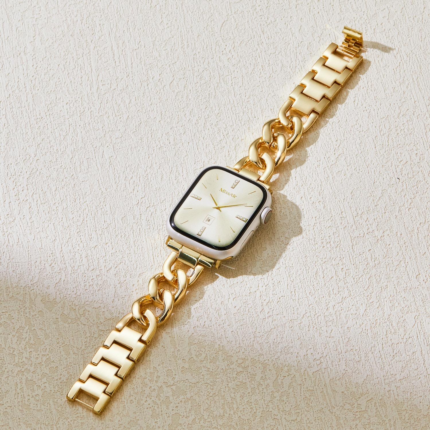 MISSAIR Luxury 14k Gold Plated Chain Bracelet Band Compatible with Apple Watch Series 11-1, SE, Ultra – Adjustable Strap for Women, Fits 38-49mm