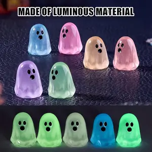 30/60/90pcs Halloween Luminous Mini Ghosts Figures, Multicolor Small Ghosts Miniatures, Resin Ghost Figurines for Halloween Party Favors Home Decoration Micro Landscape