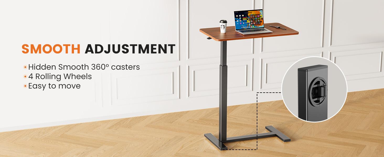 【Deal】Overbed Bedside Table with Wheels, Adjustable Hospital & Home Use Bed Table, Rolling Laptop Table, Mobile Standing Desk