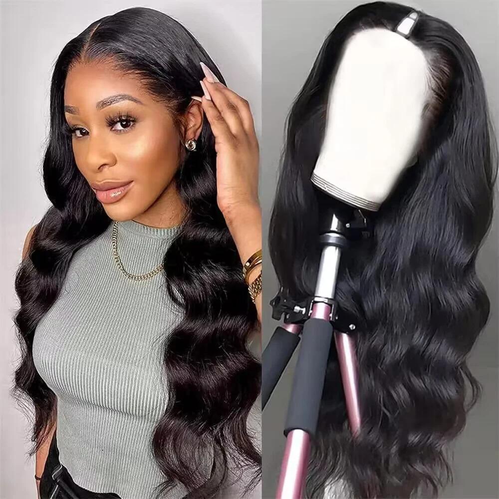 V Part Wig Human Hair Body Wave 180% Density Glueless Upgrade U Part Wig with Drawstring Natural Black No Leave Out No Sew In V Shape Clip In Half Wig for Women Beginner Friendly #DealsForYouDays